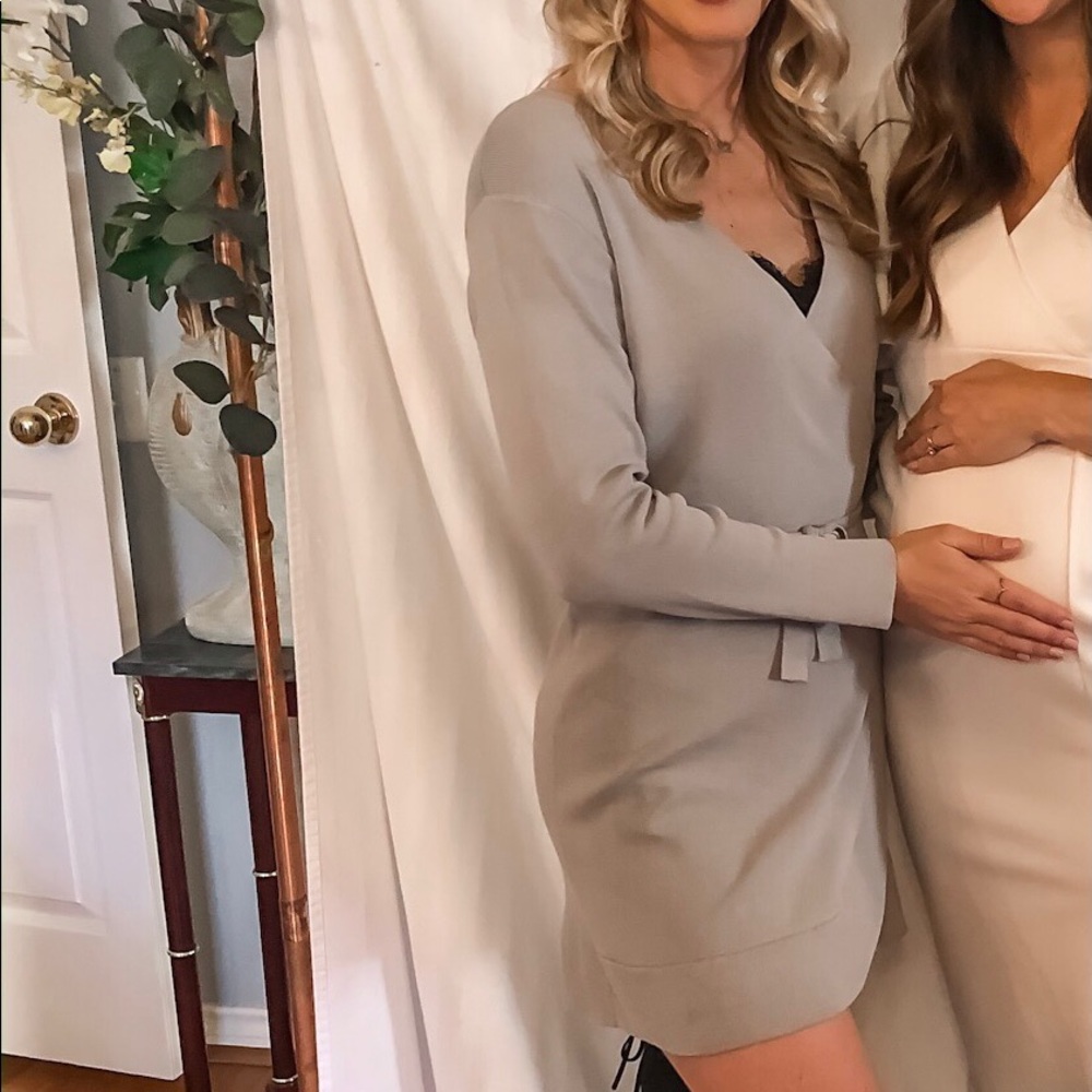 Short grey long sleeve wrap dress